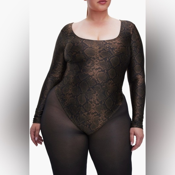 Good American Shine Python Scoop Neck Long Sleeve Bodysuit - Picture 3 of 14